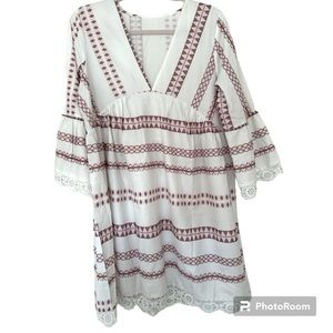 Cotton Geometric Print Lace Trim Dress M